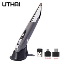 UTHAI DB32 USB 용량 성 펜 2.4G 무선 마우스 성격 크리 이 티브 버티컬 컴퓨터 러스 배터리, 한개옵션2, [01] Grey, 한개옵션1