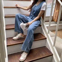 겟잇미 테가디 민소매 여름 데님 브이넥 점프수트