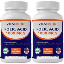 비타매틱 엽산 1000mcg 1mg 채식주의자 태블릿 1667mcg DFE 비타민 B9 240정 3통세트