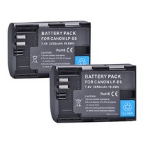 견고한 2650mAh LP-E6 배터리 + 캐논 호환 EOS 6D 7D 5D 마크 II IV 80D 90D R5 R6 XC10, 05 2 battery