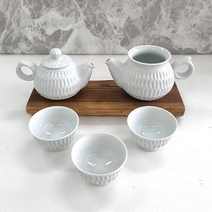 백자 빗살 3인 다기세트