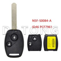 자동차 스마트 키 부품 교체 스마트키 설치 대동 세계 원격 제어 Honda Civic CRV HRV N5FS0087A 3138MHz 43392MHz ID46 PCF7961 칩, 433.92MHz+2 Button
