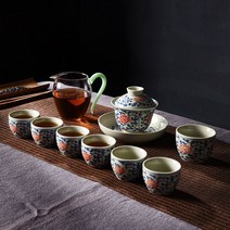 개완 다기 경덕진 보이차찻잔 다완 중국찻잔 세트 가정용 빈티지 청화 그릇 찻잔 중국식 티컵, A