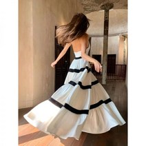 비치 롱 바캉스 휴양지 리조트룩 원피스 블랙앤화이트