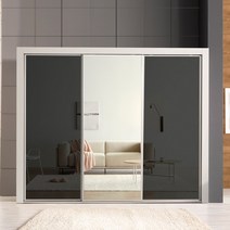 빅로드가구 키높이 헤이즈 슬라이딩 9자 장롱세트, 09) 흑경2개+은경1개