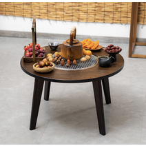 원목 나무 화로대 테이블 불판 바베큐 스토브 야외 실내 휴대용 불멍 숯불그릴, 발판