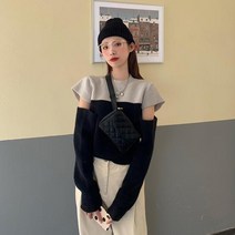 골프 방풍 니트 스웨터 여성 하라주쿠 가을 빈티지 Ins Hollow Out Slreetwear 패널 슬림 올 매치 여성스