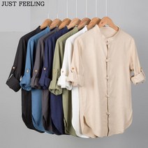 JUST FEEL!NG 남성 7종 컬러 빈티지 여름 매듭 단추 면마 반팔 셔츠 오버핏 빅사이즈 린넨 셔츠 남방