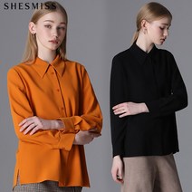 쉬즈미스 라이트 사각도트 오픈넥블라우스