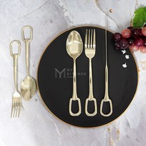 마이키친 고리 양식 커트러리-골드 링 예쁜 스푼 포크, 디저트포크