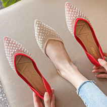 민주화 화려한 비즈 진주 큐빅 단화 뾰족코 낮은구두 펌프스 플랫 비스코스 슈즈