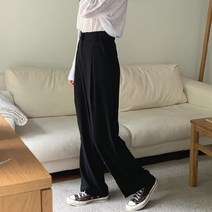 마이시즌 여성용 핀턱 뒷밴딩 와이드 슬랙스