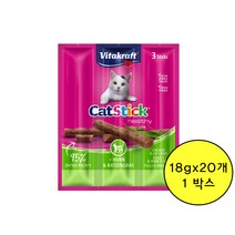 비타크래프트 캣스틱 18g(6gx3개) 20개 1박스 [대구+코어피쉬] [치킨+캣그라스] [연어] 고양이용 간식, 치킨+캣그라스6g x 3개세트 x 20개 [총60개]