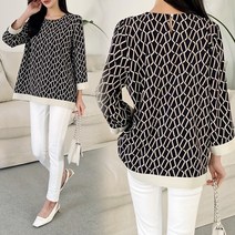 국산 여자 차르르 체인 배색 밴딩 노카라 9부 블라우스 미시 오피스 하객룩 블랙 3컬러