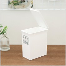 뚜껑슬림휴지통(no.1417) 화이트 가루세제보관 화장솜 탕비실 티백 데스크 책상쓰레기통 더스트박스, 1개