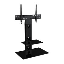 Mahara 범용 TV 스탠드 블랙 칼럼 및 유리 선반 베이스 LED LCD 32인치 37인치 40인치 42인치 45인치 47인치 50인치 55인치 60인치 65인치 VES, Black/Black_Squared Shelf Base
