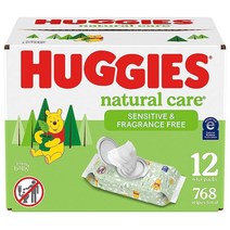 Huggies Natural Care 민감성 아기 물티슈 무향 저자극성 99% 정제수 플립 탑 팩 8개 총 448장 USA 미국, 64 Count (Pack of 12)
