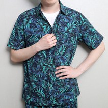 용감한부부 에딘버러 하와이안셔츠 반팔 비치셔츠 그린나뭇잎 29A 95~120사이즈