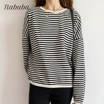 나바바 NT214 여성 레스트 캐주얼 스트라이프 라운드넥 긴팔 티셔츠