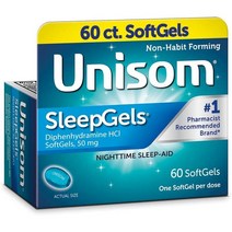 Unisom 유니솜 꿀잠 보조제 60소프트겔 Nighttime Sleep-Aid Gels Diphenhydramine HCI 60 Count, 60 소프트겔, 1개