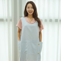 해피쌤 가볍고 편안한 어린이집 체크 앞치마 유치원 선생님 보육교사 실습 요양사 앞치마, 블루 옆주머니+앞주머니