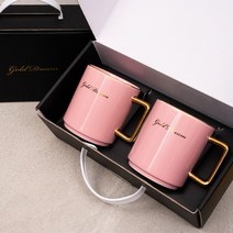 골드드림24K 골드 머그컵 머그잔 예쁜 신혼부부 결혼 집들이 선물 2p 세트 (화이트 핑크 그린 블랙 중 2컬러 선택), 7. 골드머그 (핑크+핑크)