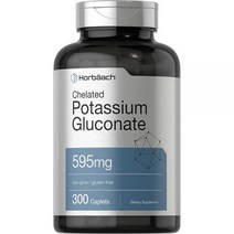 Horbaach 글루콘산 칼륨 보충제 595mg | 300개 킬레이트 채식주의자 GMO 프리 글루텐