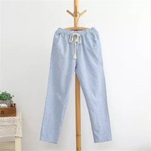 Bigsweety 면 린넨 성 캐주얼 바지 2022 패션 느슨한 긴 바지 탄성 허리 스트레이트 스트라이프 바지 pantalon