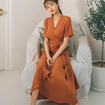 헤링본 여름 롱 비치원피스 쉬폰 반팔 랩 데일리 휴양지 빅사이즈 바캉스룩 HC412