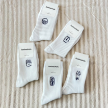 귀여운 캐릭터 자수 중목 양말 5개 묶음 세트