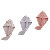 바미 새침냥이 헤어타올 빠른건조 긴머리 드라이 수건 3장, 베이지,그레이,핑크 x 1세트