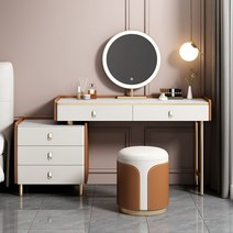 led 조명 화장대 이쁜 수납 서랍 고급 럭셔리, 조립식, 80x40x78cm, 베이지 화장대 캐비닛포함