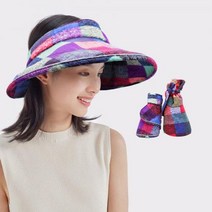국내생산 돌돌이모자 썬캡 린넨재질 돌돌말이 썬캡 휴대용 여성 여자 모자 체크 린넨 돌돌이 모자, RO-1559체크린넨돌돌이, 퍼플