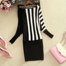 DZER 니트 원피스 H라인 스트라이프