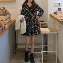 쉬폰 플라워 검정 원피스 수입 여성 봄 가을 20대 블랙 드레스