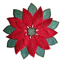 도일리 페이퍼 컵받침 라운드 레드 자수 테이블 플레이스 매트 패드 천 컵 냅킨 커피 티 코스터 크리스마스 포인세티아 꽃 주방, red 1+Round 30cm