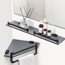 올블랙 욕실코너선반 삼각 화장실모서리 스텐 강화유리, 올블랙코너선반오각