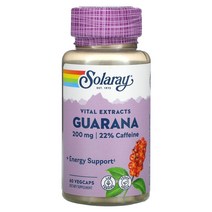 솔라레이 Solaray 과라나 씨앗 추출물 200mg 베지 캡슐 60정, 1개, 기본