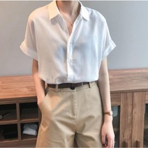 여자 여름 브이넥 카라 반팔 블라우스 여성 화이트 베이직 루즈핏 남방 셔츠 당일배송
