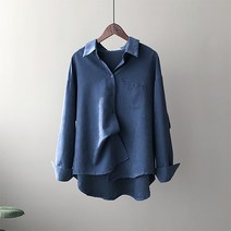 가혜상점 여성 다크블루 베이지 회색 와이셔츠 오버핏 오픈카라 정장 긴팔셔츠