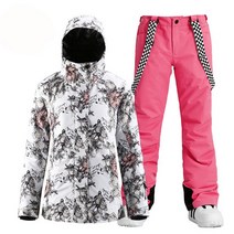 인라인 숏스키 스노우 스키화 부츠 스키에이트 SMN 플라워 스노우보드 의류 세트 여성용 방수 의상 겨울 야외 스키 재킷 스트랩 팬츠 저렴한 신제품, 1.picture jacket  pant - XS