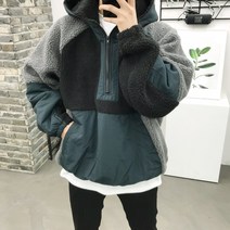 용된다 남자 겨울 마운틴 덤블 반집업 오버핏 양털 후드티