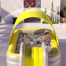 원터치 공기주입 대형 풀장 튜브 야외 에어 수영장 워터슬라이드 + 물미끄럼틀(무선 충전 밸브 포함), 옐로우