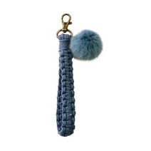 미니 마크라메 키 체인 Boho Macrame Keyring Charms for Car Key Purse Phone Supply Keys Hairball Wristlet Strap, 파란