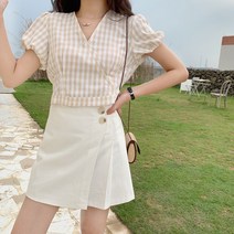 린다샵 체크 뒷트임블라우스