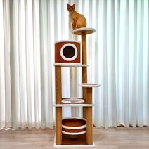 펫카 고양이 튼튼 스크래쳐 하우스 캣타워 PTWT-01, 브라운+아이보리, 1개