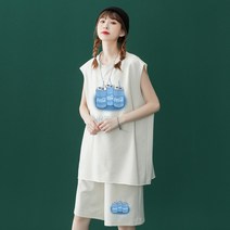 나시트레이닝복세트 핫한 중성풍 여름 와이드 루즈핏 콜라 민소매티 BX8202P50 통제함 68 4996354329