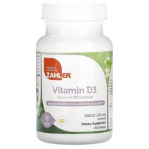 Zahler (잘러) Zahler 비타민D3 고급 D3 포뮬라 125mcg(5 000IU) 소프트젤 250정, 1개