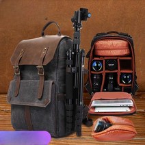 카메라 가방 대용량 케이스 DSLR 대형 카메라백팩, 방수왁스 캔버스-그레이-이너백포함