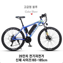 26인치 전기자전거 리튬배터리 보조 동력 산악 MTB 자전거 성인용 출퇴근 전기자전거, 01. 36V8AH, 09. 고급형 블루